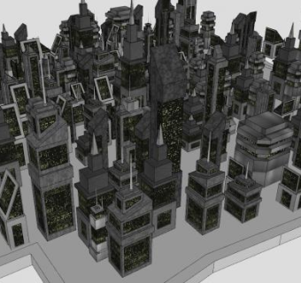 灰色城市城镇建筑SU模型下载_sketchup草图大师SKP模型