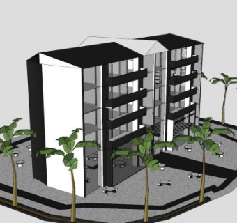海滨别墅户外建筑SU模型下载_sketchup草图大师SKP模型