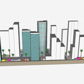 迈阿密风格城市建筑SU模型下载_sketchup草图大师SKP模型