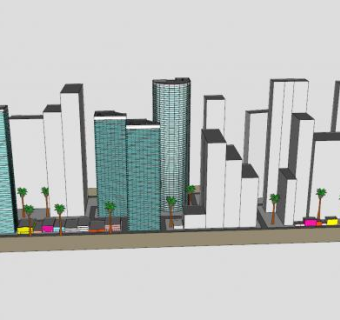 迈阿密风格城市建筑SU模型下载_sketchup草图大师SKP模型