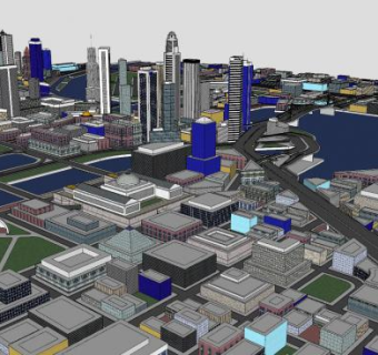 王者世界建筑市中心SU模型下载_sketchup草图大师SKP模型