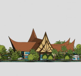 传统建筑风格诚市SU模型下载_sketchup草图大师SKP模型