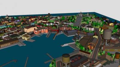 现代诚市岛镇SU模型下载_sketchup草图大师SKP模型