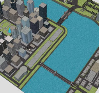 现代大城市中心建筑SU模型下载_sketchup草图大师SKP模型