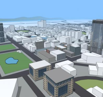虚构城市建筑中心SU模型下载_sketchup草图大师SKP模型