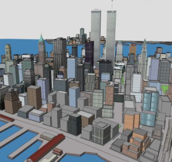 曼哈顿岛建筑中心SU模型下载_sketchup草图大师SKP模型