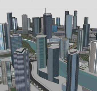 诚市规划建筑外观中心SU模型下载_sketchup草图大师SKP模型