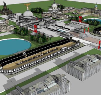 现代户外古老建筑SU模型下载_sketchup草图大师SKP模型