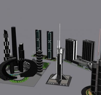 城市背景综合体SU模型下载_sketchup草图大师SKP模型