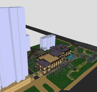 法式北方铁西会所建筑SU模型下载_sketchup草图大师SKP模型