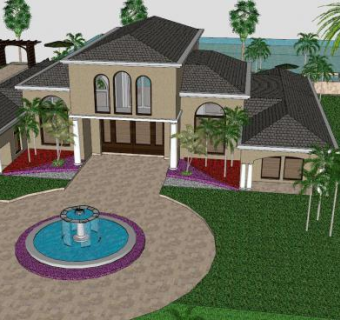 海滩大房子别墅SU模型下载_sketchup草图大师SKP模型