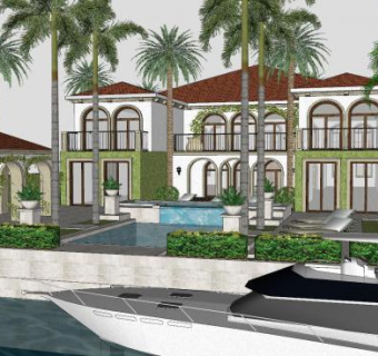 椰子林区别墅房子SU模型下载_sketchup草图大师SKP模型