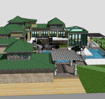 花园别墅建筑SU模型下载_sketchup草图大师SKP模型