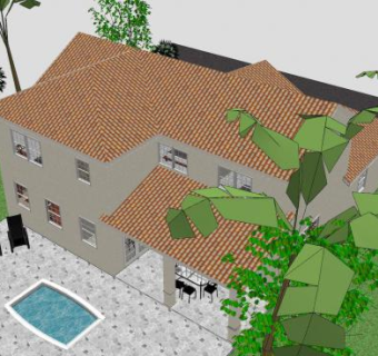 西班牙式风格住宅SU模型下载_sketchup草图大师SKP模型