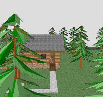 小木屋户外建筑SU模型下载_sketchup草图大师SKP模型