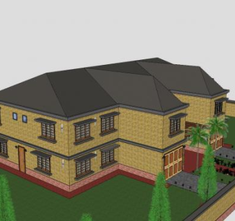 执行官砖房别墅建筑SU模型下载_sketchup草图大师SKP模型