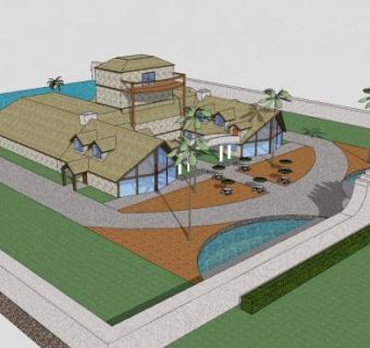 巨大海边豪宅别墅SU模型下载_sketchup草图大师SKP模型