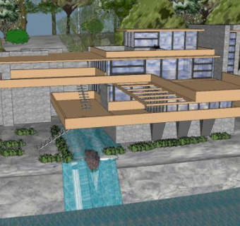 流水户外别墅建筑SU模型下载_sketchup草图大师SKP模型