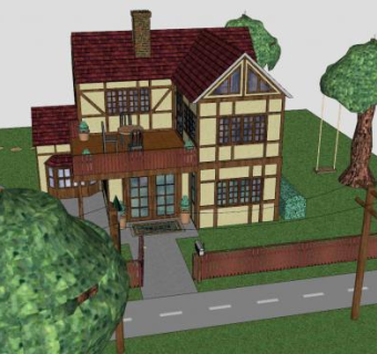 英式小别墅建筑SU模型下载_sketchup草图大师SKP模型