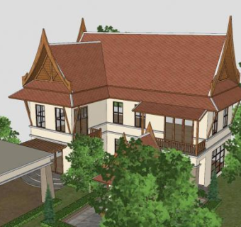 泰国现代房子别墅SU模型下载_sketchup草图大师SKP模型