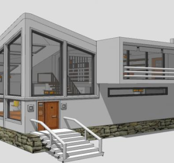 村庄迈阿密别墅SU模型下载_sketchup草图大师SKP模型