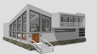 村庄迈阿密别墅SU模型下载_sketchup草图大师SKP模型