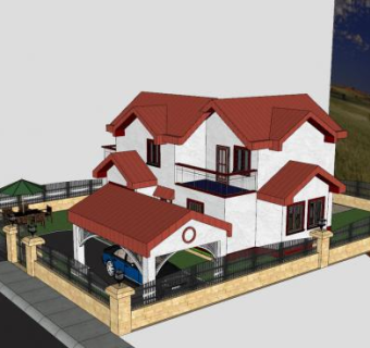 普通别墅建筑SU模型下载_sketchup草图大师SKP模型