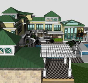 梦幻别墅建筑SU模型下载_sketchup草图大师SKP模型