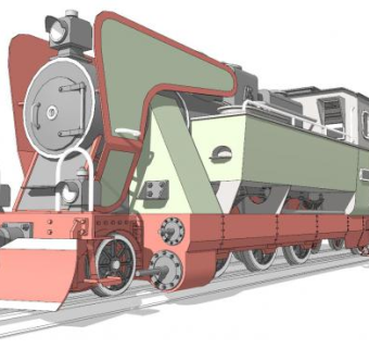 复合式铠装蒸汽机车SU模型下载_sketchup草图大师SKP模型