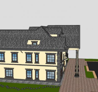 双层半独立式平房建筑SU模型下载_sketchup草图大师SKP模型