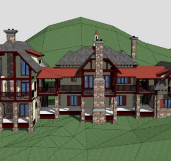 旁边小木屋别墅SU模型下载_sketchup草图大师SKP模型