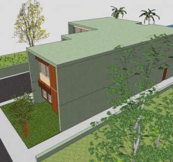 绿色现代化房子建筑SU模型下载_sketchup草图大师SKP模型