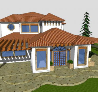 户外乡村别墅建筑SU模型下载_sketchup草图大师SKP模型