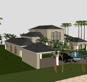 丰富景观别墅房子SU模型下载_sketchup草图大师SKP模型