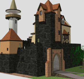幻想城堡别墅建筑SU模型下载_sketchup草图大师SKP模型