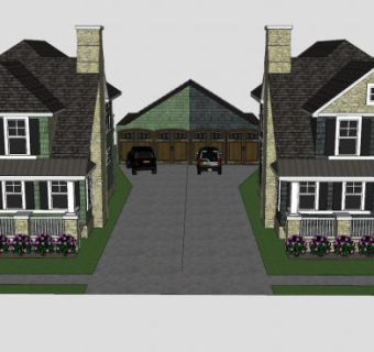 两个小木屋别墅建筑SU模型下载_sketchup草图大师SKP模型