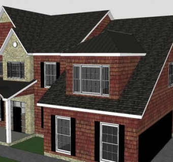 红色房子别墅城市SU模型下载_sketchup草图大师SKP模型