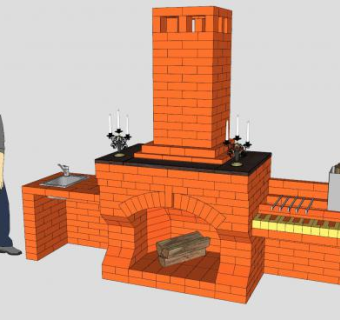 复合式烤式砖砌壁炉SU模型下载_sketchup草图大师SKP模型