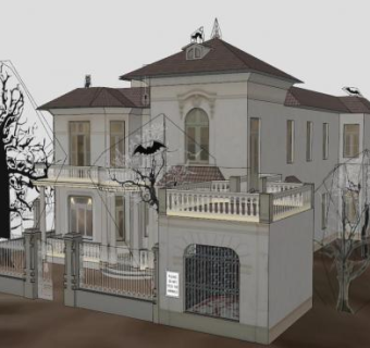简欧鬼屋别墅SU模型下载_sketchup草图大师SKP模型