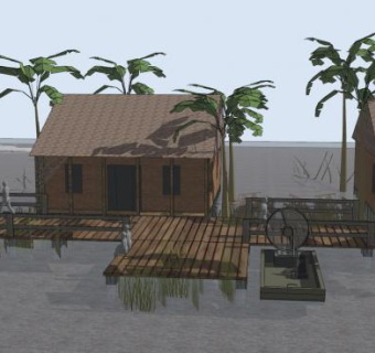 户外村庄建筑SU模型下载_sketchup草图大师SKP模型