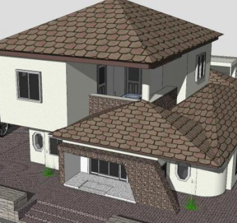 两层住宅别墅建筑SU模型下载_sketchup草图大师SKP模型