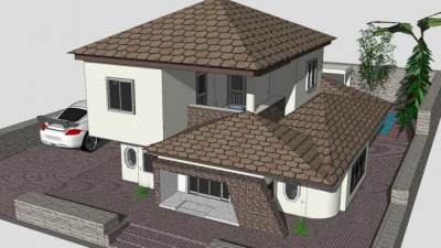 两层住宅别墅建筑SU模型下载_sketchup草图大师SKP模型