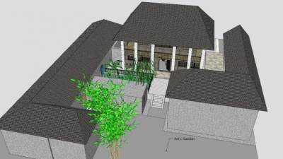 裴家花园别墅建筑SU模型下载_sketchup草图大师SKP模型