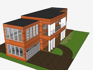 现代生态住宅建筑SU模型下载_sketchup草图大师SKP模型
