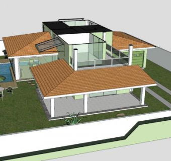 现代户外乡村别墅建筑SU模型下载_sketchup草图大师SKP模型