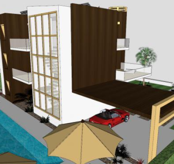 现代化木屋建筑SU模型下载_sketchup草图大师SKP模型