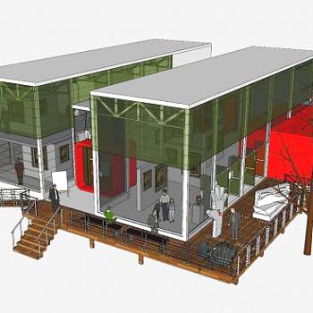 楼阁别墅建筑SU模型下载_sketchup草图大师SKP模型