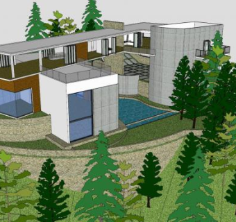 现代化户外别墅建筑SU模型下载_sketchup草图大师SKP模型