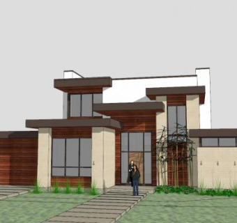 现代住宅灰色建筑SU模型下载_sketchup草图大师SKP模型