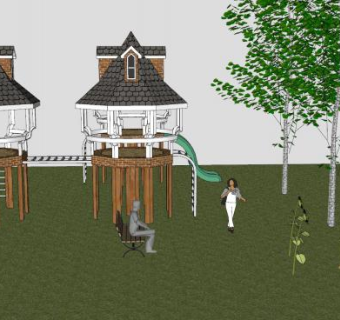 儿童公园高架塔滑梯建筑SU模型下载_sketchup草图大师SKP模型